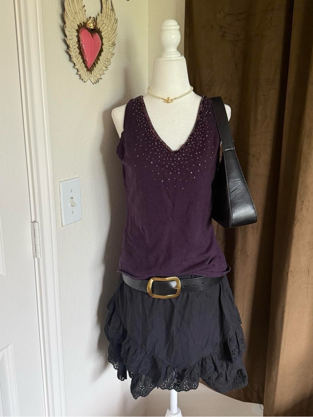 Reba Deep Purple Silk & Cashmere Embellished Tank Top